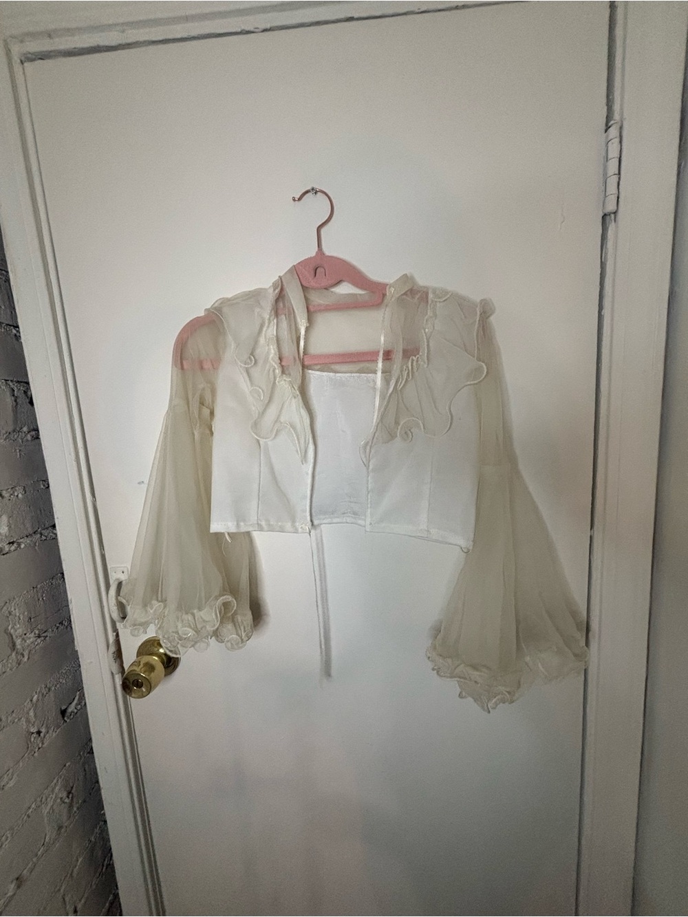 70s Vtg Sheer Ruffle Cropped jacket- Ivory - Picture 2 of 4